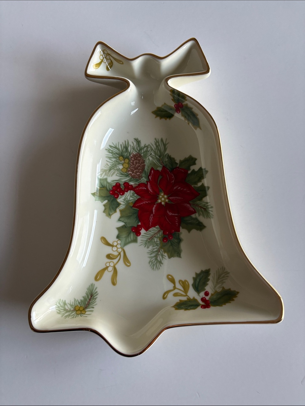 Mikasa Bell Serving Dish with Red Poinsettia and Gold Trim